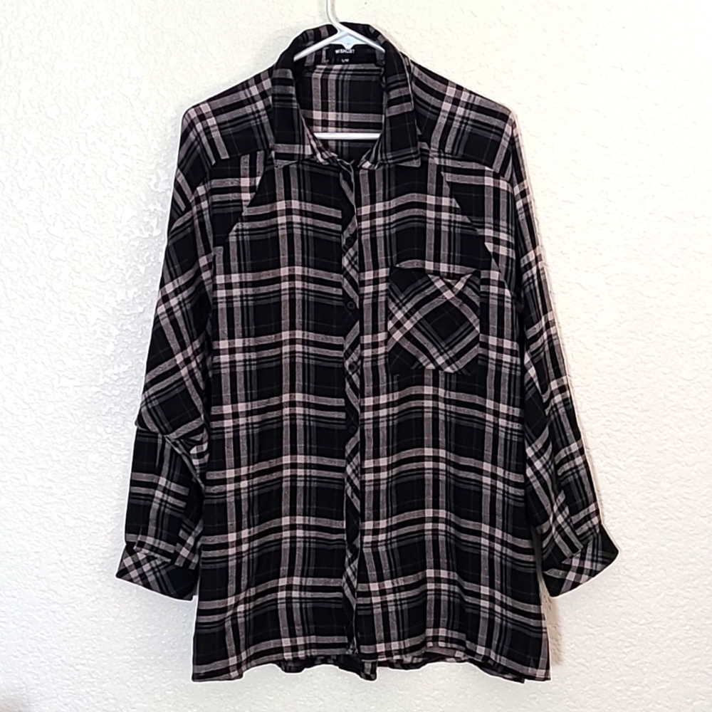 NWOT Wishlist oversized plaid cotton gauze shirt, size S/M